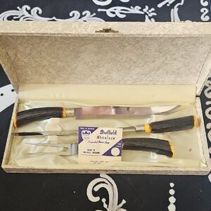 Sheffield Stainless Steel Carving Set with Black and Orange Handles